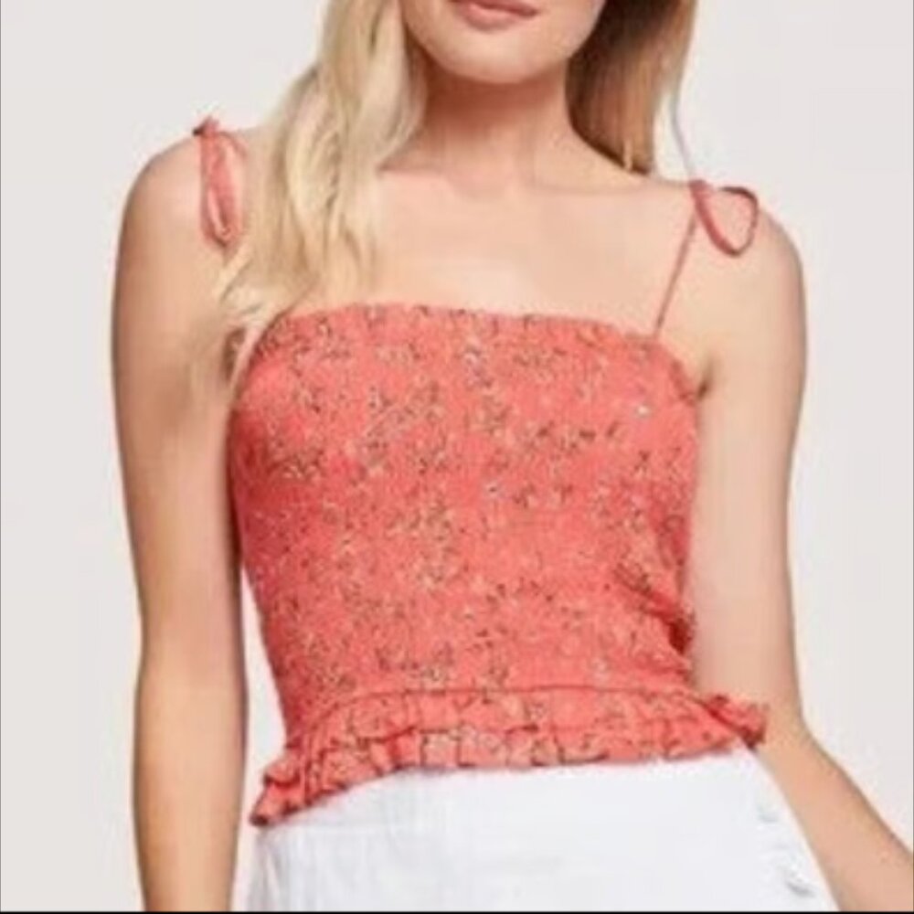 LOST + WANDER Floral-Print Spaghetti Strap Smocked Tube Tank Top Women’s Size XL